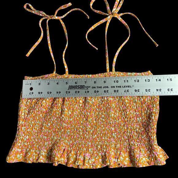 Timing Smocked Burnt Orange Floral‎ Print Bandeau Cropped Tank Top Size Large - Picture 7 of 8